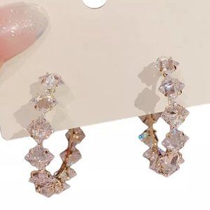 14K GOLD PLATED HOOP EARRINGS COLORFUL CRYSTALS